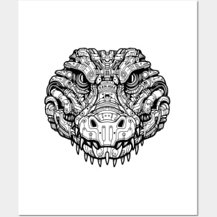 Biomechanical Crocodile: An Advanced Futuristic Graphic Artwork with Abstract Line Patterns Posters and Art